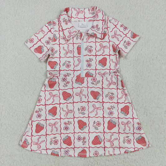 GSD2407 yoga strawberry pink bows short sleeve skirt with shorts girls set