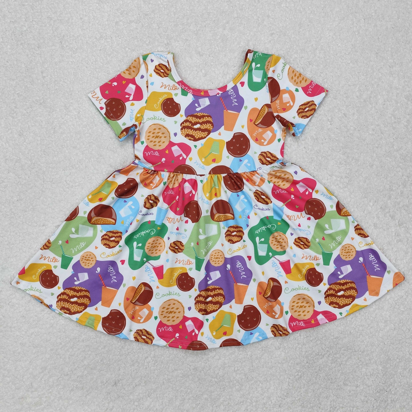 GSD1809 breakfast cookie colorful short sleeve girls dress