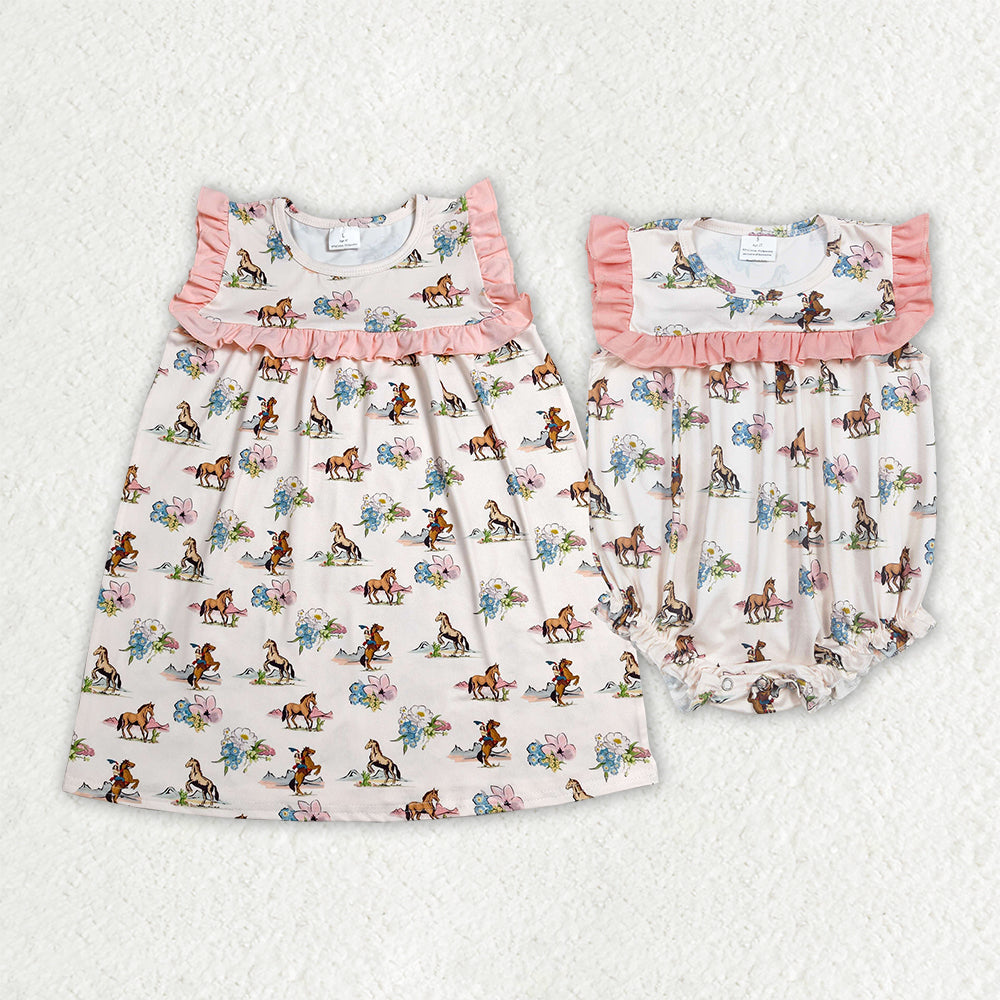Western Rodeo Flowers Dress/Romper Sibling Clothes RTS