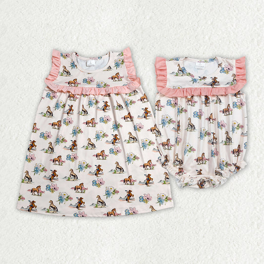 Western Rodeo Flowers Dress/Romper Sibling Clothes RTS