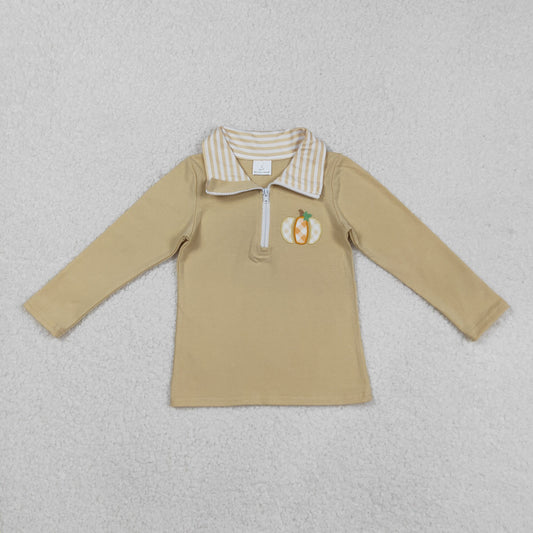 embroidery BT1293 pumpkin orange long sleeve zipper boys top