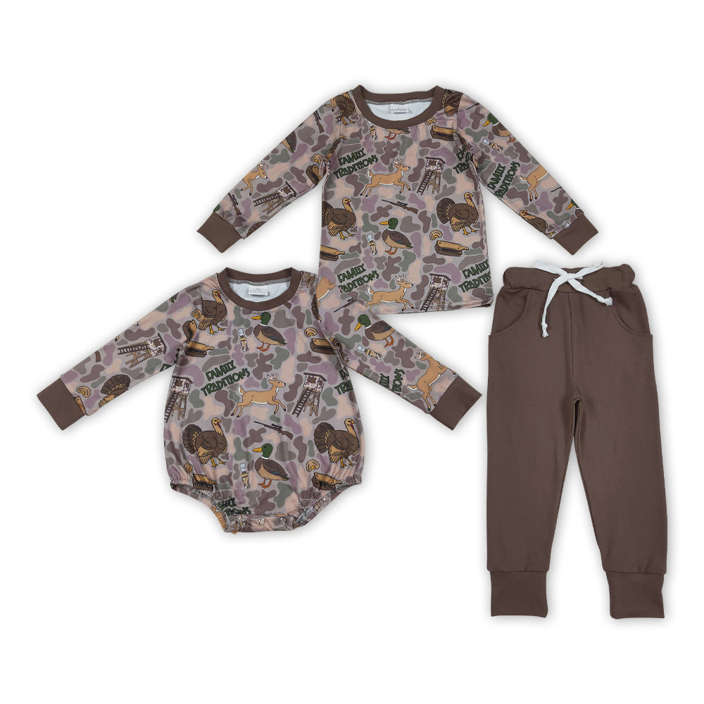 hunting camo duck call romper/set RTS Sibling Clothes