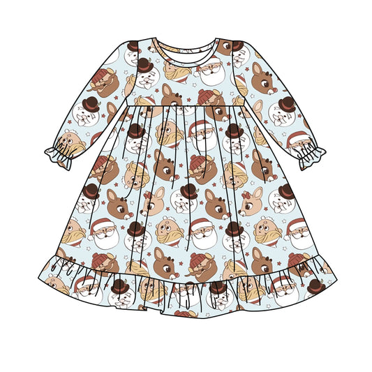 custom S 10.9 Christmas cartoon Santa deer long sleeve girls dress
