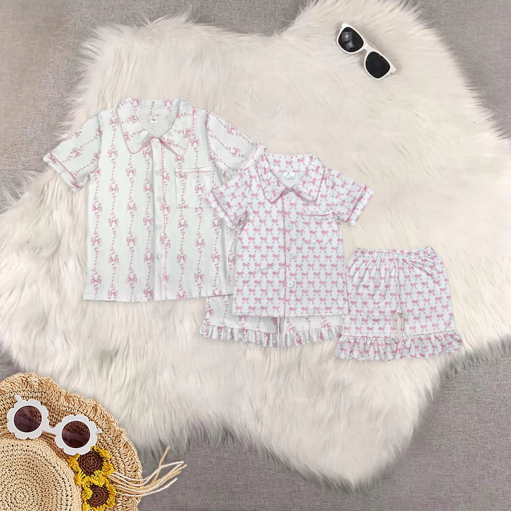 mama and me pink bows pajamas RTS sibling clothes