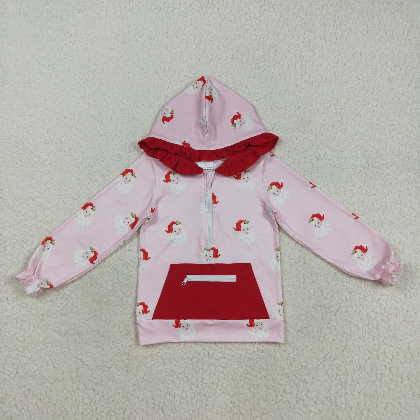 GT1047 Christmas Santa pocket pink long sleeve hoodie girls top