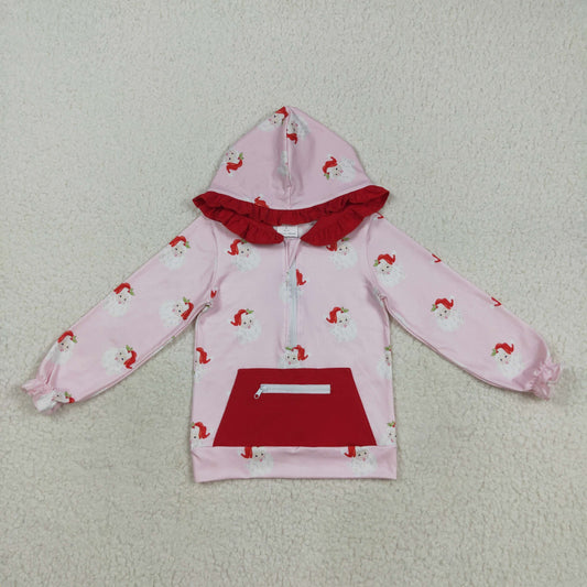GT1047 Christmas Santa pocket pink long sleeve hoodie girls top