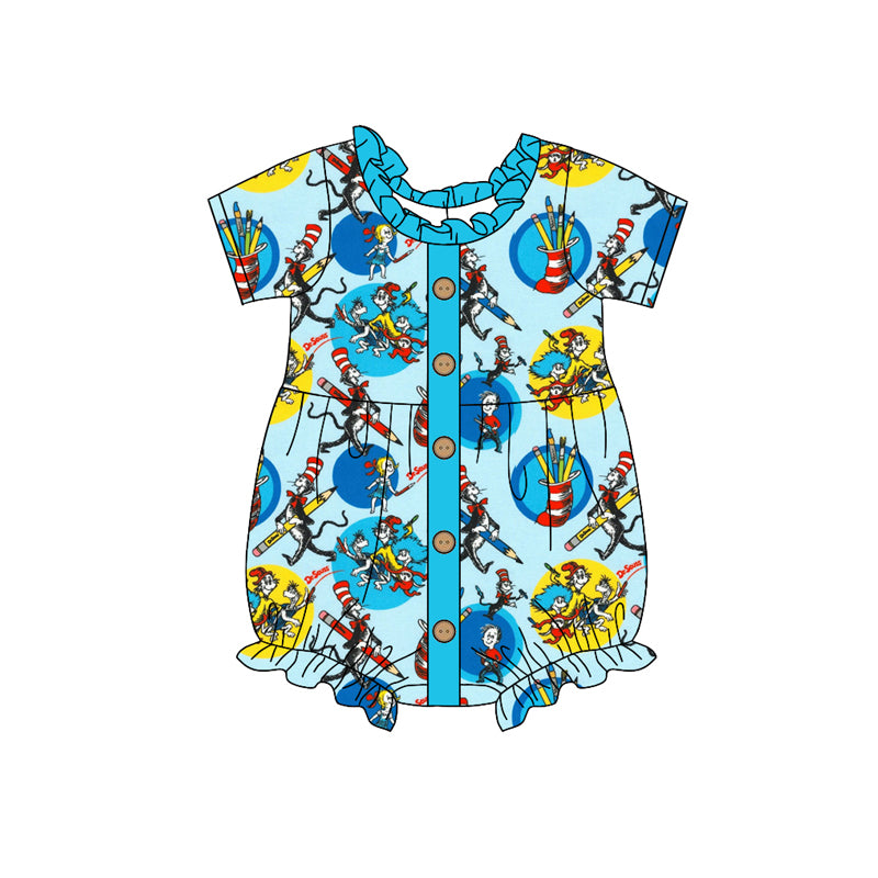 custom moq 3 Christmas cartoon Dr blue short sleeve girls romper