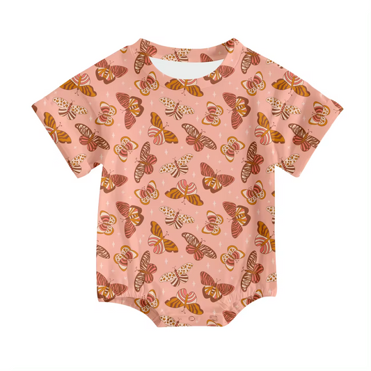 Custom cute butterfly pink short sleeve girls romper