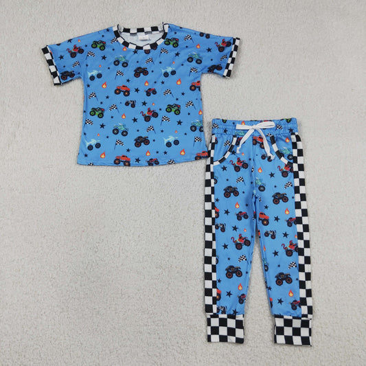 BSPO0628 off-road car blue short sleeve pants boys set
