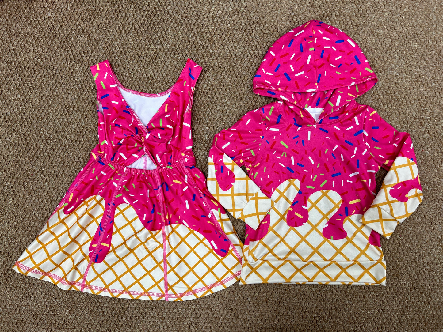 hot pink ice hoodie top/yoga skorts dress RTS sibling clothes