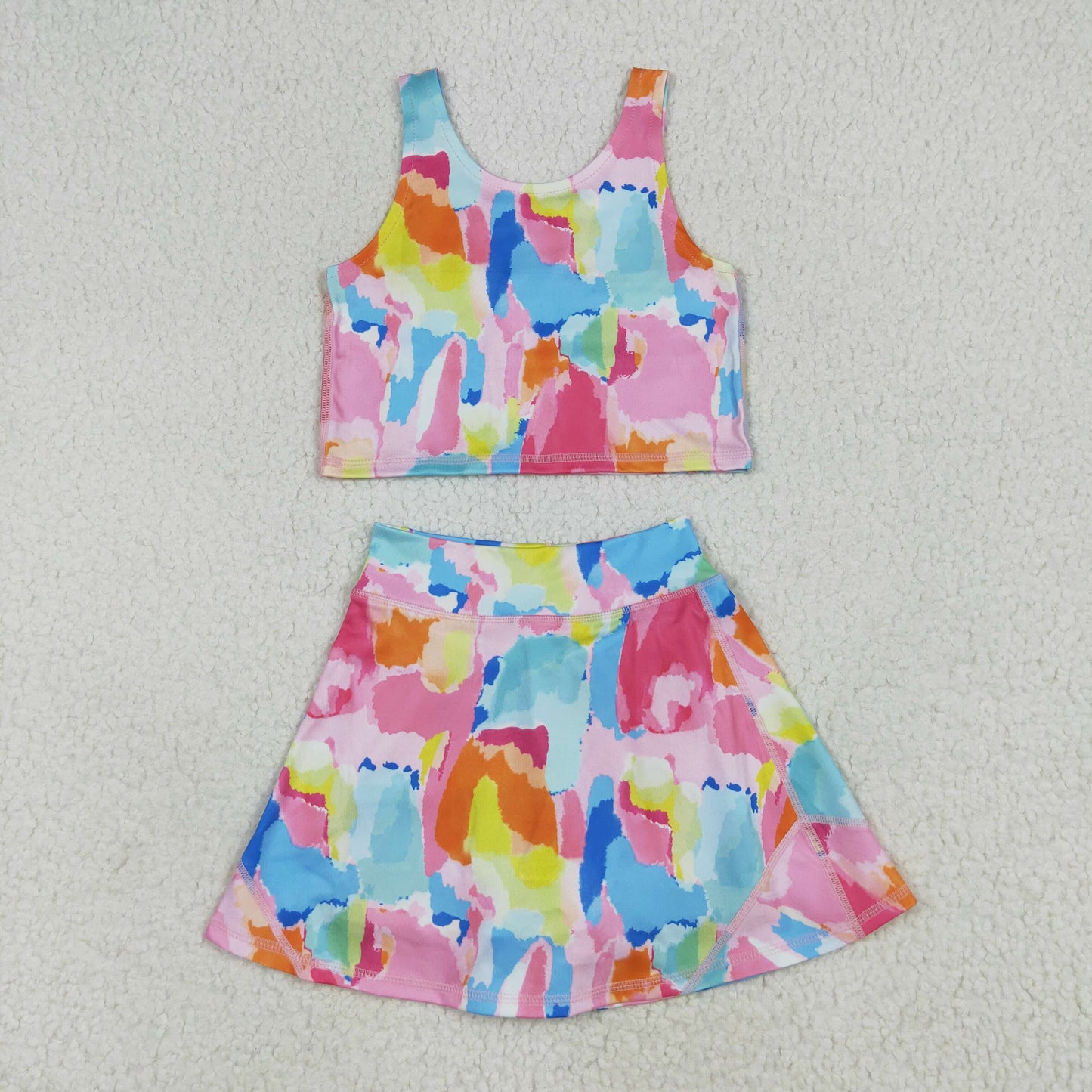 yoga GSD2625 watercolor colorful sleeveless skirt girls set