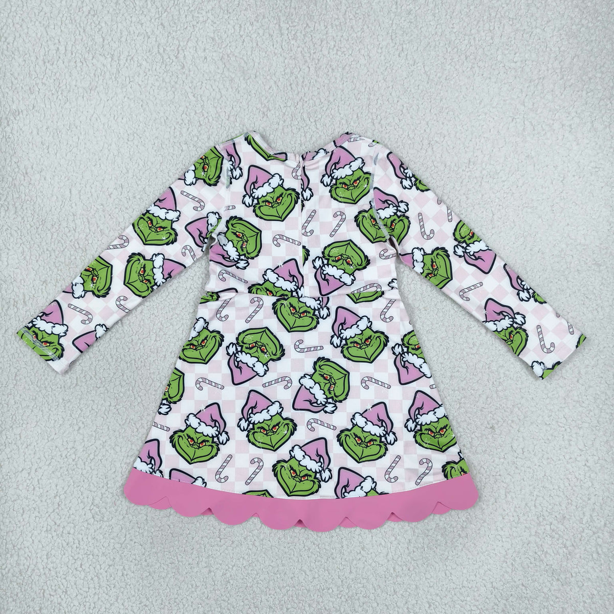 GLD1651 Yoga Christmas Green Face Bows Pink Long Sleeve Girls Dress