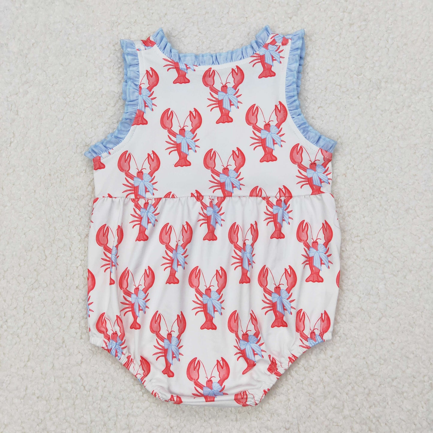 SR2710 red crayfish blue bows girls romper