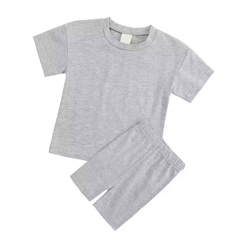 custom S light grey short sleeve shorts kids pajamas