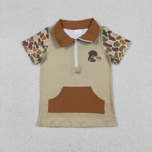BT1532 Hunting Dog Mallard Camo Pocket Zipper Short Sleeve Boys Top