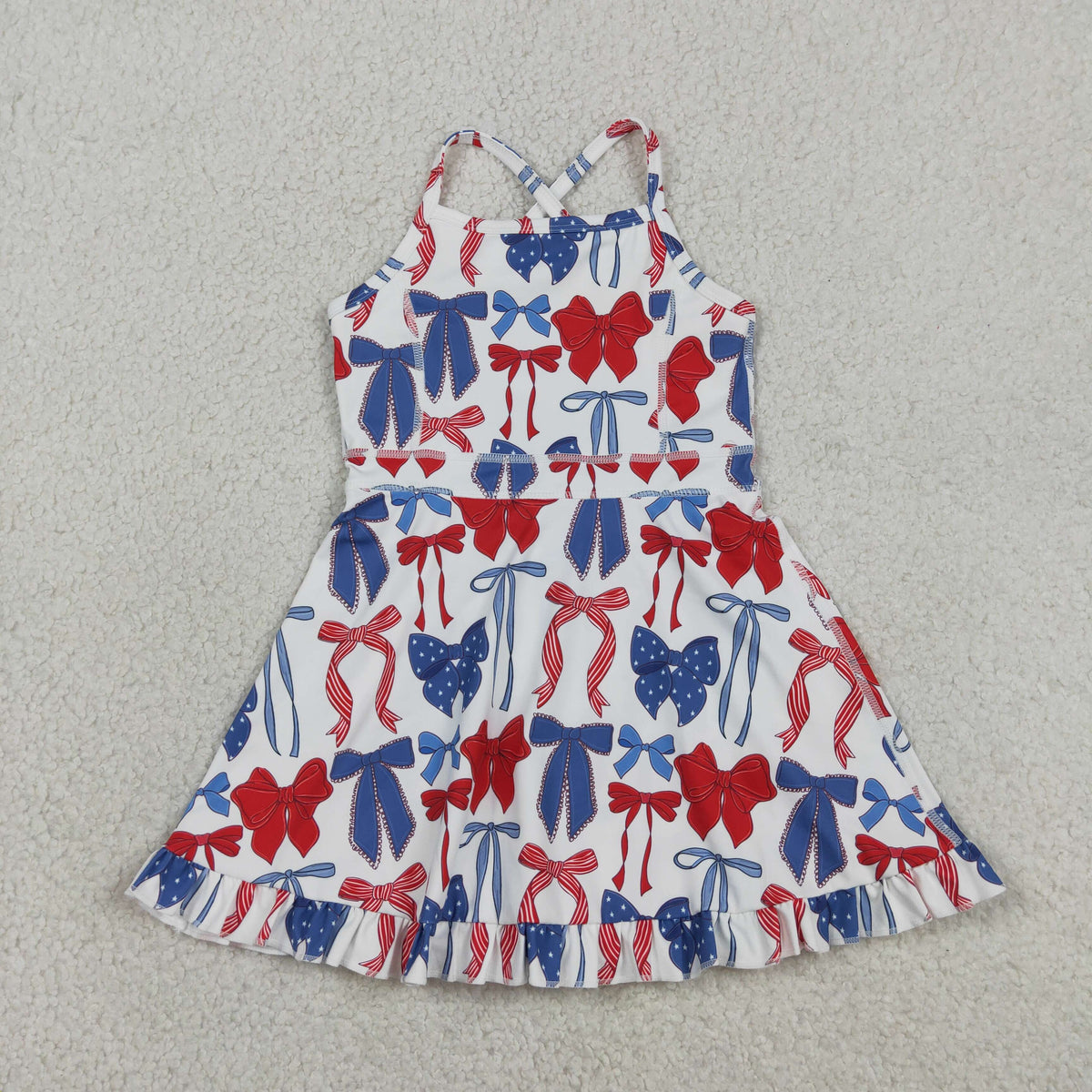 GSD4064 yoga July 4th red blue bows girls dress with shorts