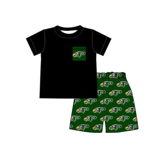 custom style EAGLES black short sleeve green shorts boys set