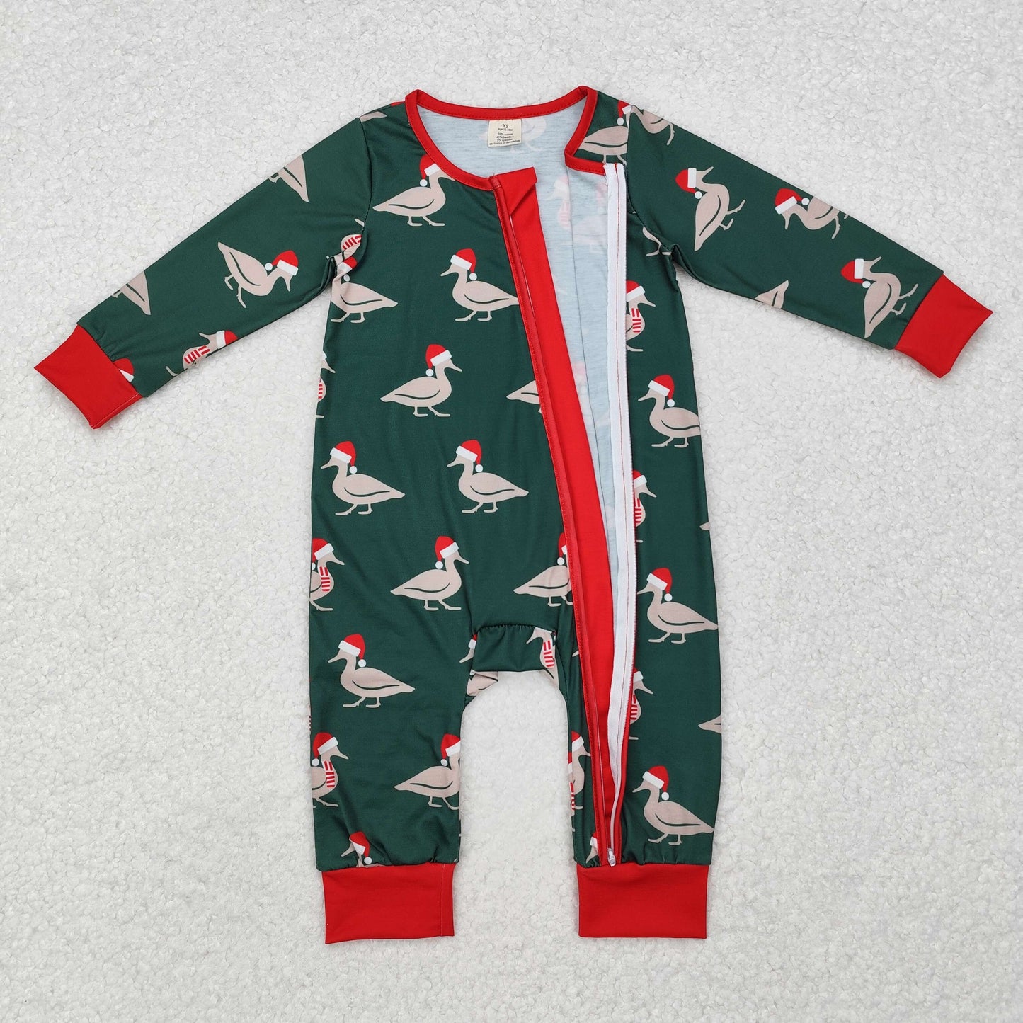 bamboo LR1861 Christmas mallard duck hat green long sleeve zipper boys romper