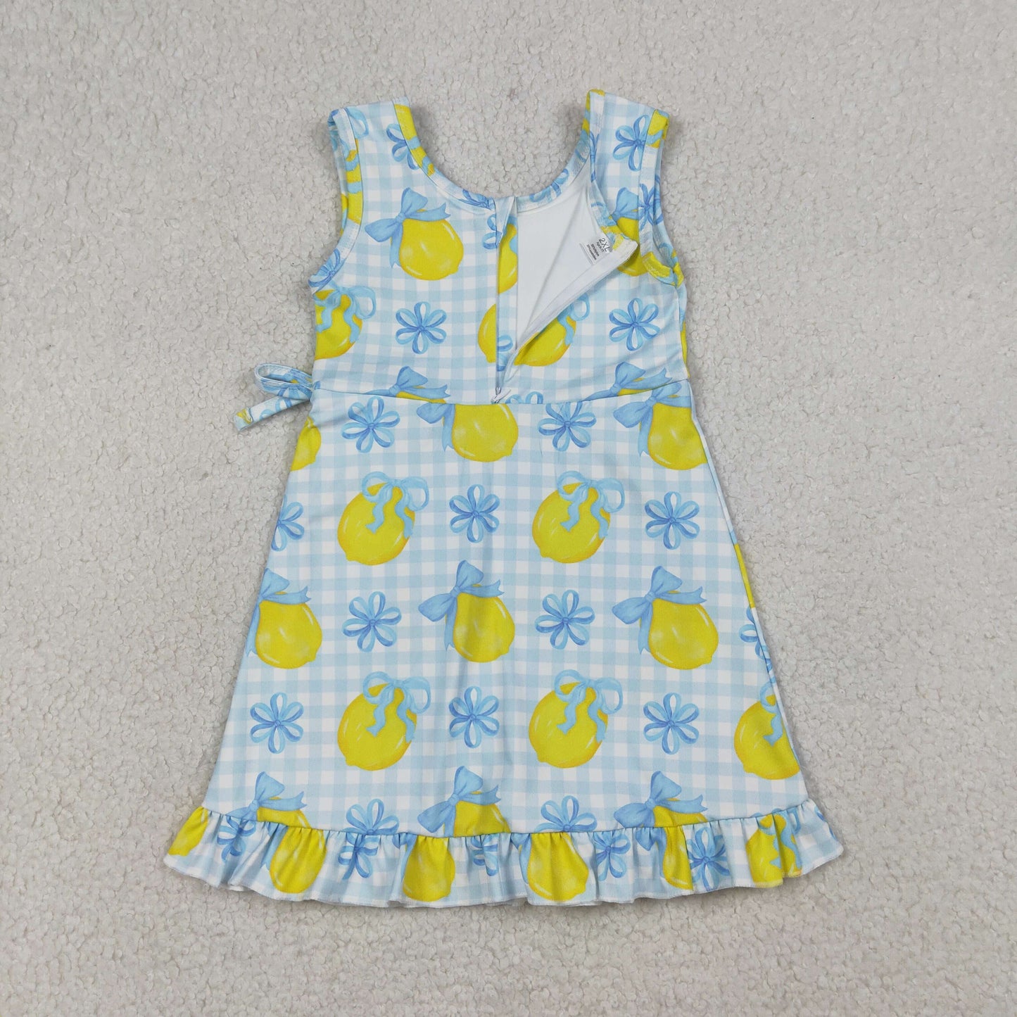 GSD3684 Yoga Lemon Bows Blue Checkered Sleeveless Skorts Girls Dress