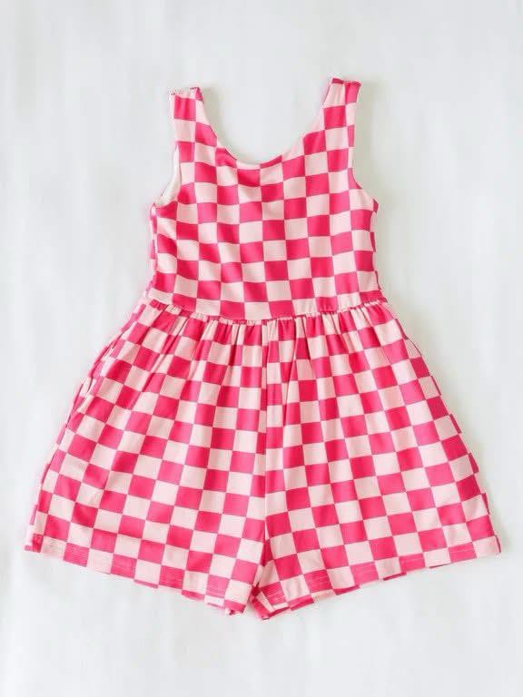 preorder pink checkered hot pink checkered girls jumpsuits