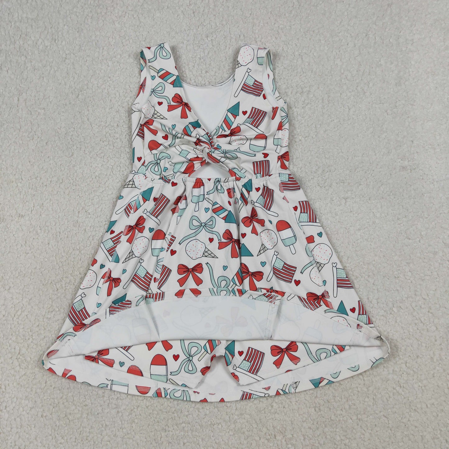 GSD3750 Yoga July 4th Bows Sleeveless Skorts Girls Dress