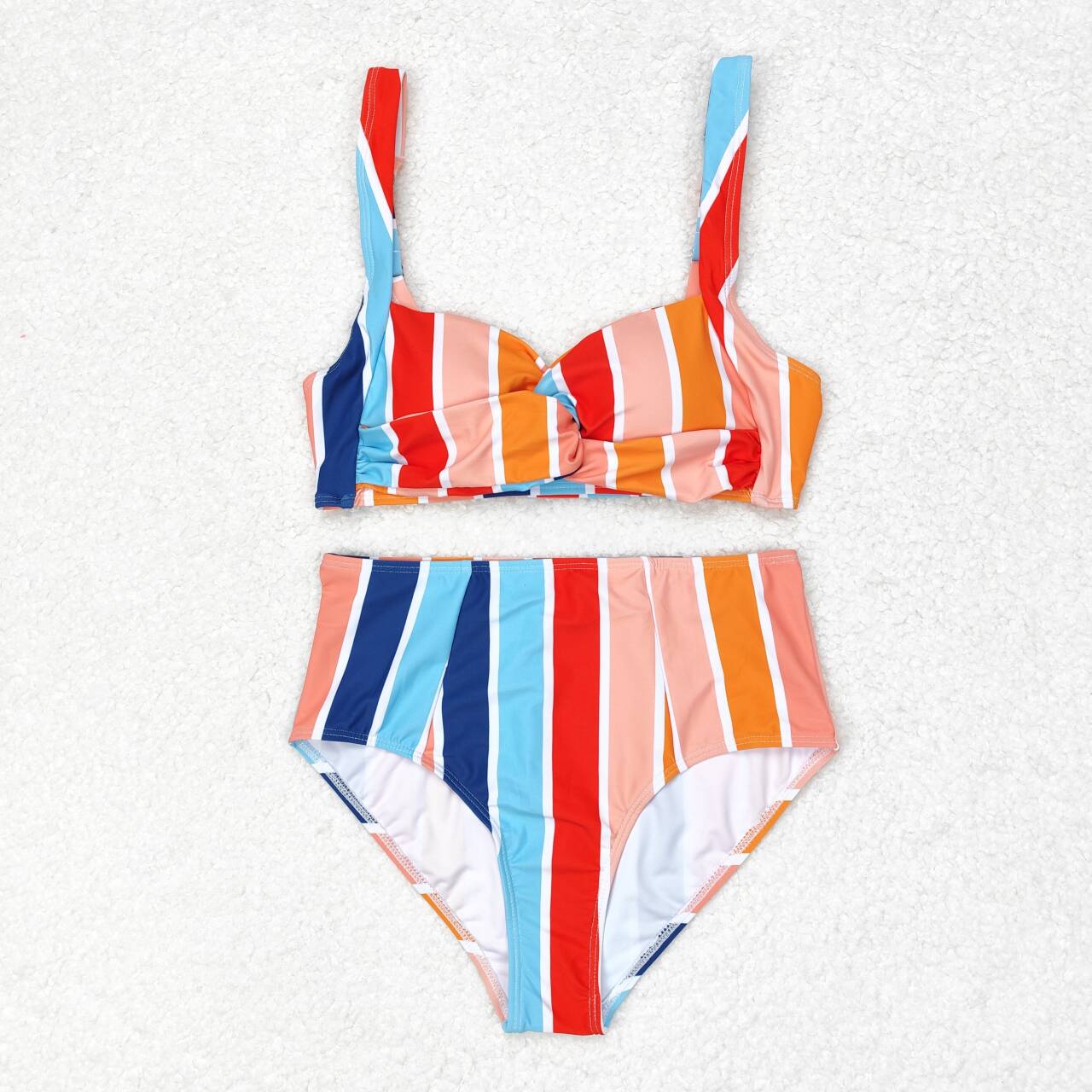 colorful striped mama and me swimsuits RTS sibling clothes