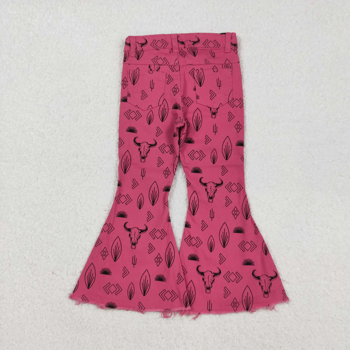 P0159 Western Cow Hot Pink Girls Denim Jeans