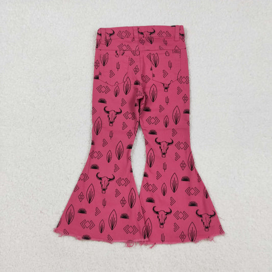 P0159 Western Cow Hot Pink Girls Denim Jeans