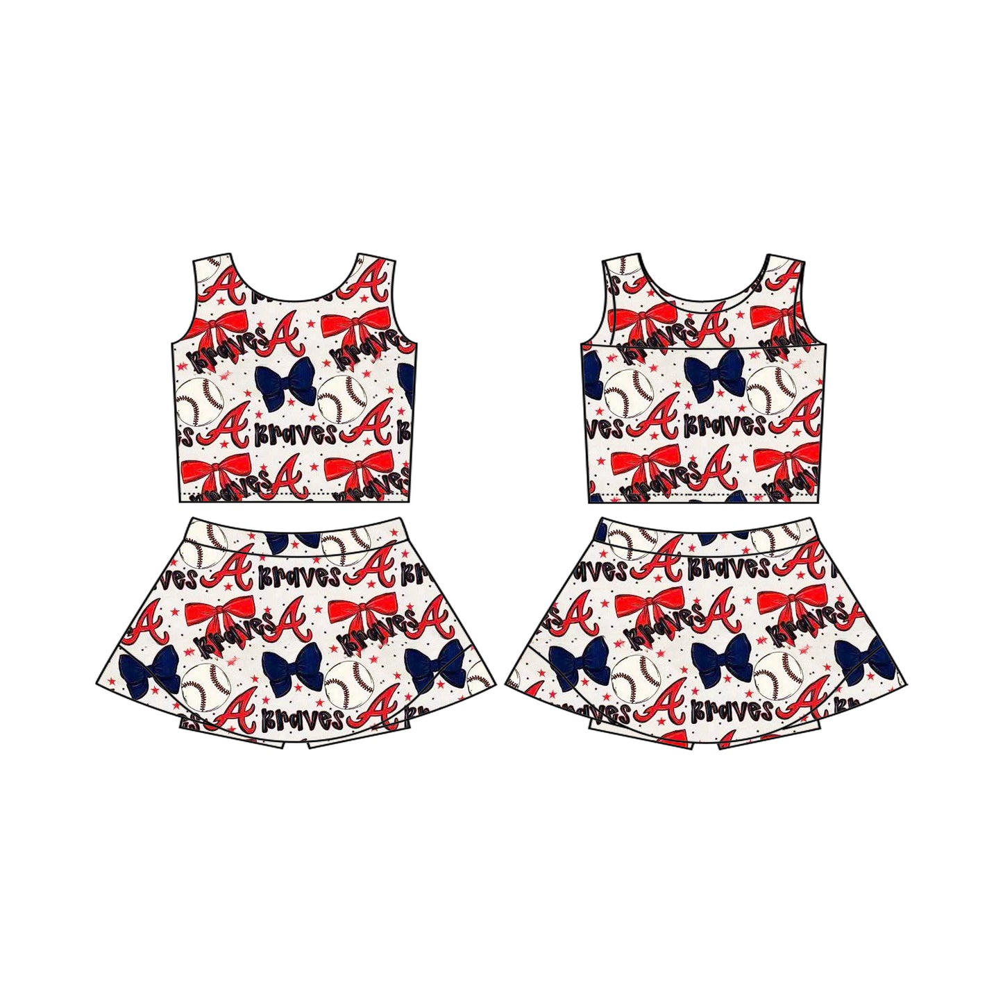preorder baseball braves red bows sleeveless skirt with shorts girls set