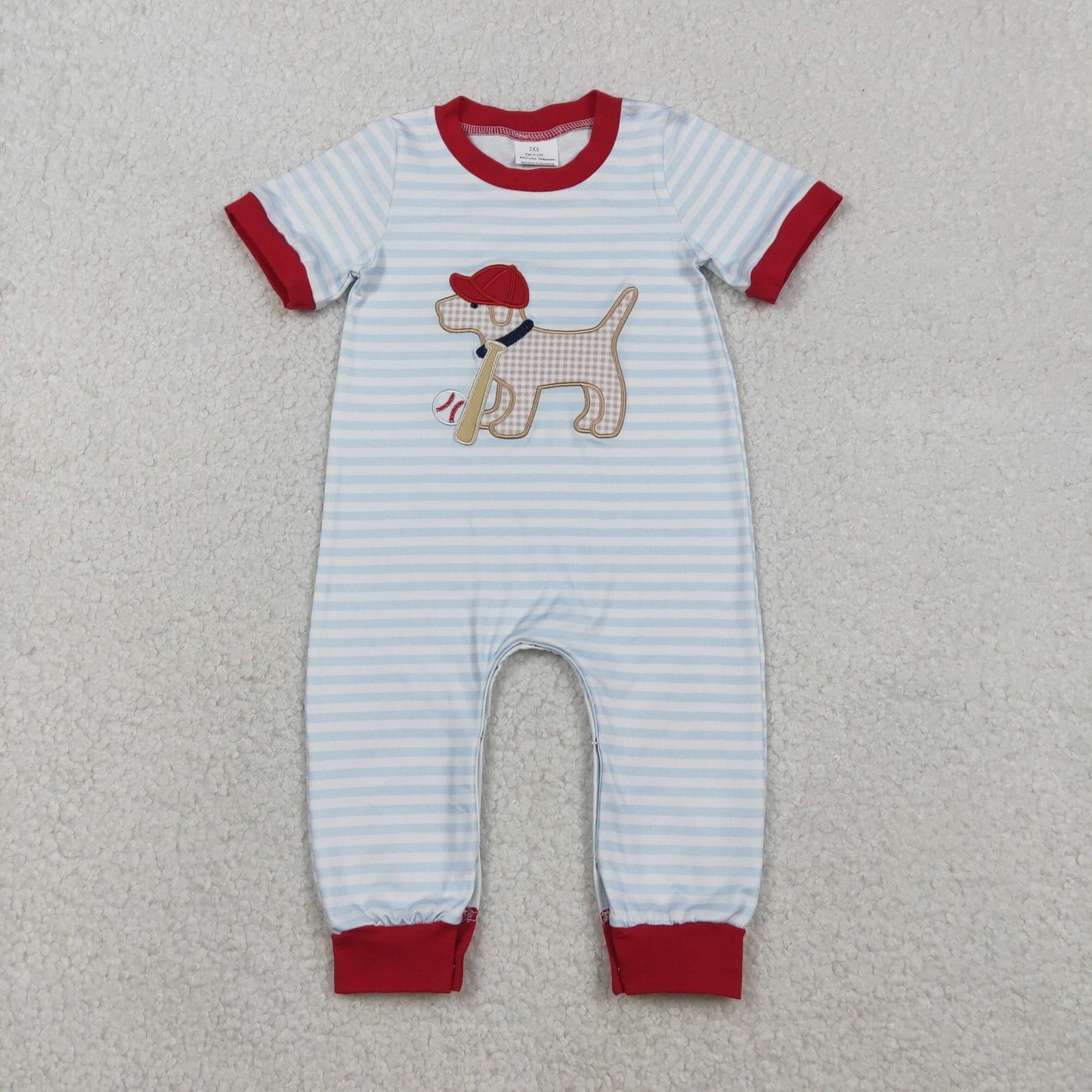 SR3330 baseball dog blue striped short sleeve boys romper