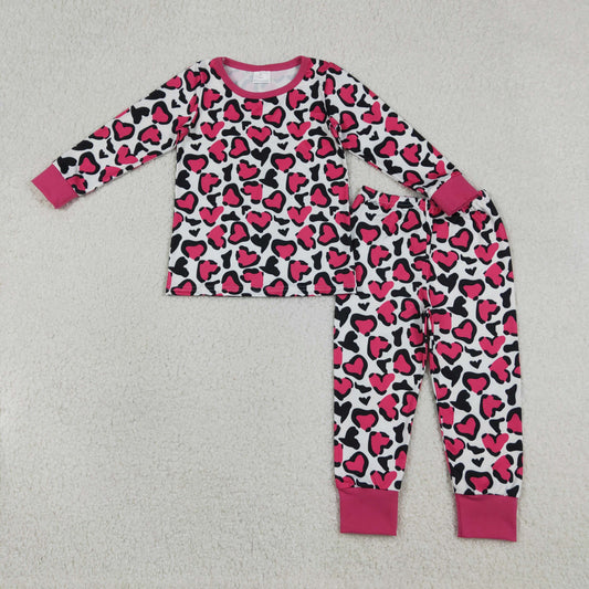 GLP2825 Valentine's Day hot pink heart long sleeve pants girls pajamas