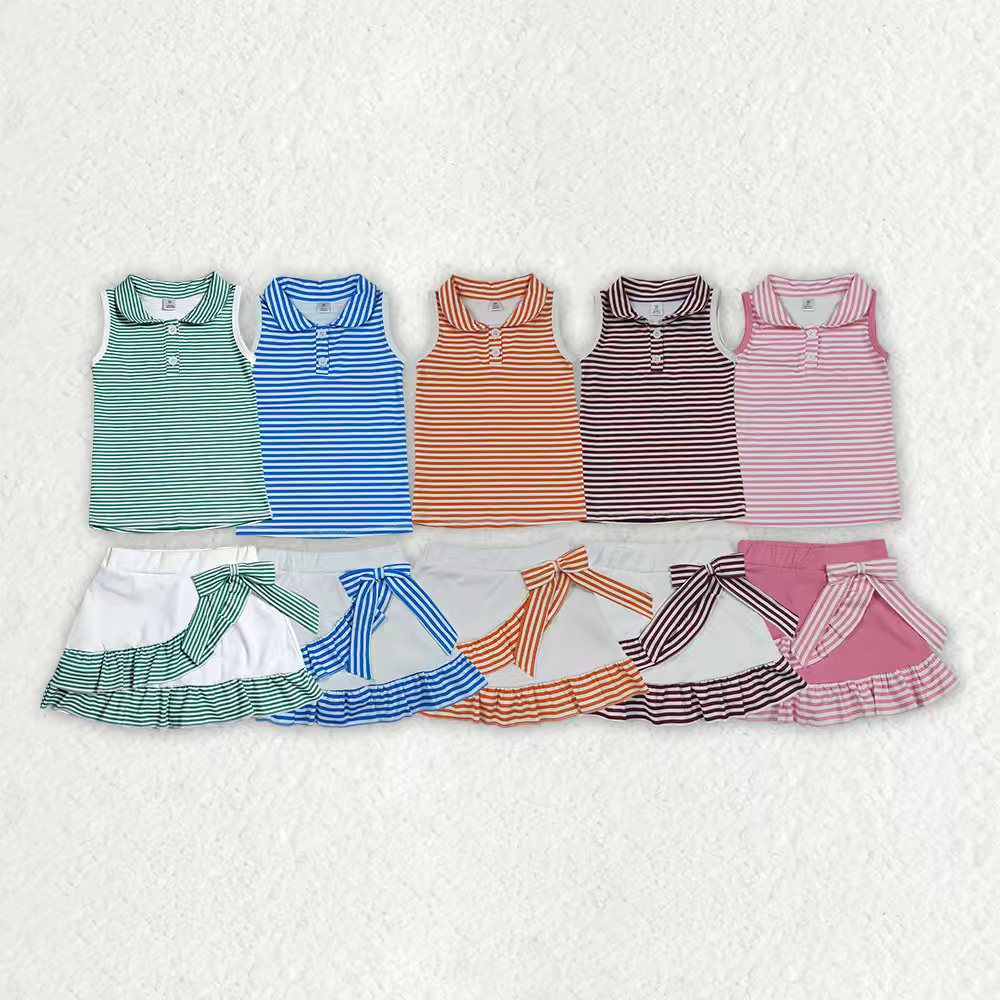 Yoga Colorful Striped Sleeveless Skorts Girls Set RTS Sibling Clothes