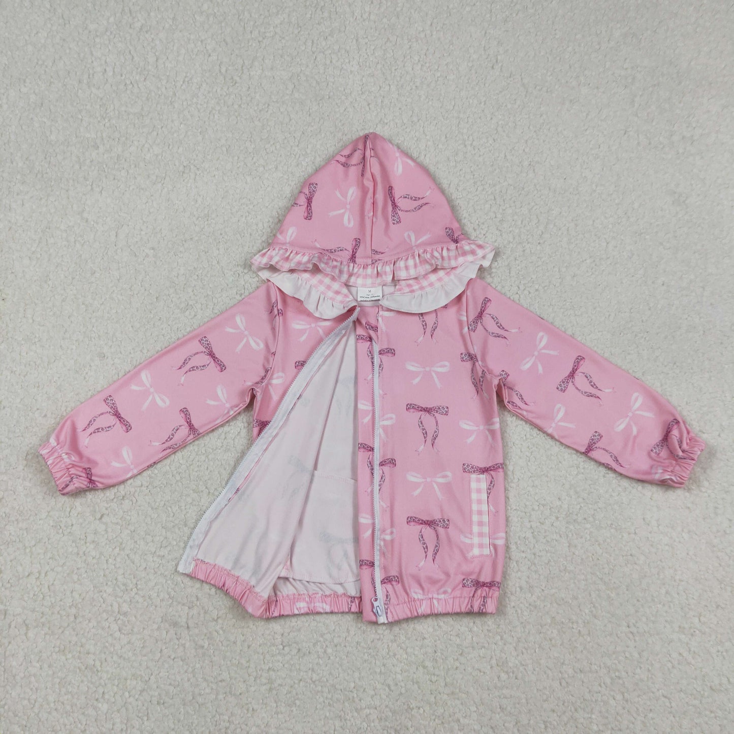 GT1217 bows pink long sleeve zipper hoodie girls coat