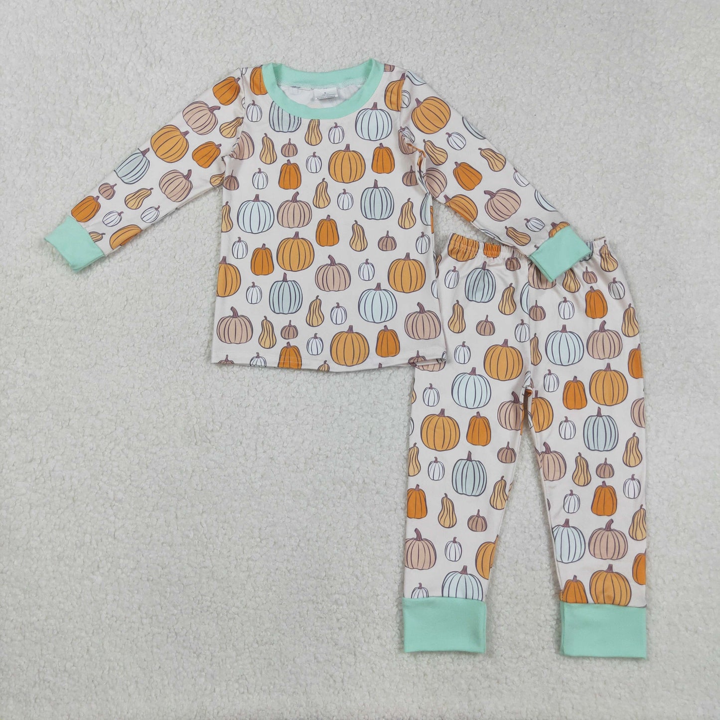 Custom moq 20 bamboo orange pumpkin long sleeve pants boys pajamas
