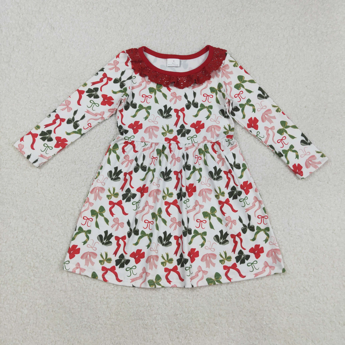GLD1036 red green bows long sleeve girls dress