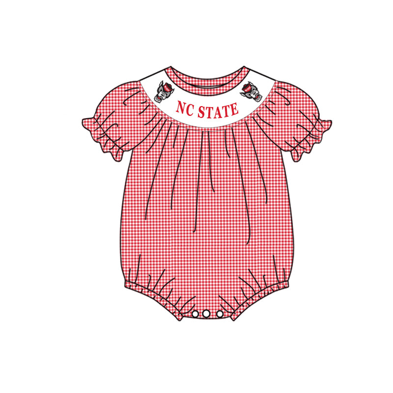 custom style football team wolf red checkered short sleeve girls romper 1