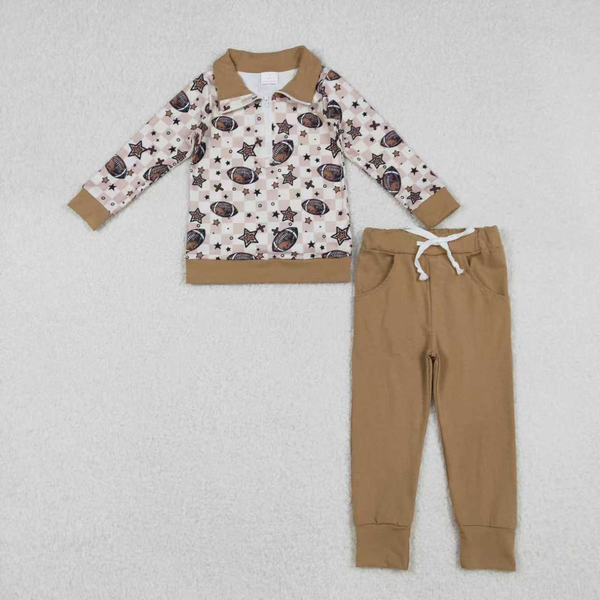 football star checkered romper/set RTS Sibling Clothes