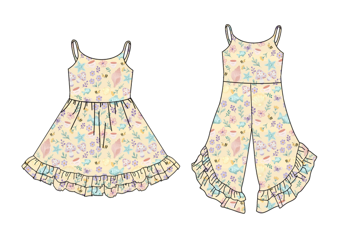 custom moq 5 Starfish Fish Flowers Dress/Jumpsuits Sibling Clothes
