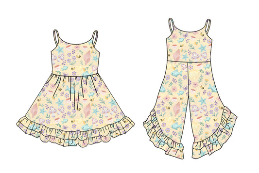 custom moq 5 Starfish Fish Flowers Dress/Jumpsuits Sibling Clothes