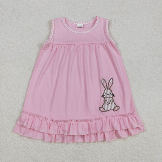 embroidery GSD1671 Easter Bunny Rabbit Pink Sleeveless Girls Dress