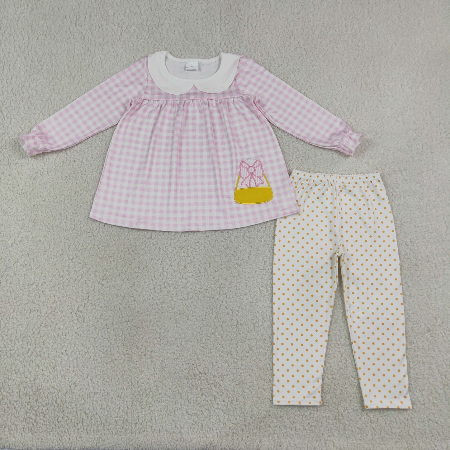 GLP3320 Corn Candy Pink Long Sleeve Dot Pants Girls Set