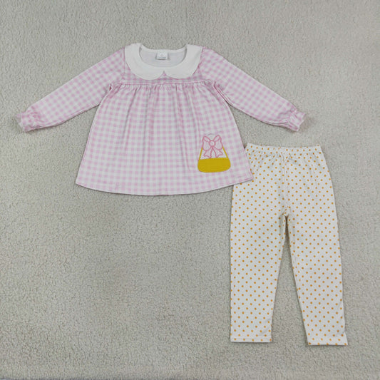 GLP3320 Corn Candy Pink Long Sleeve Dot Pants Girls Set