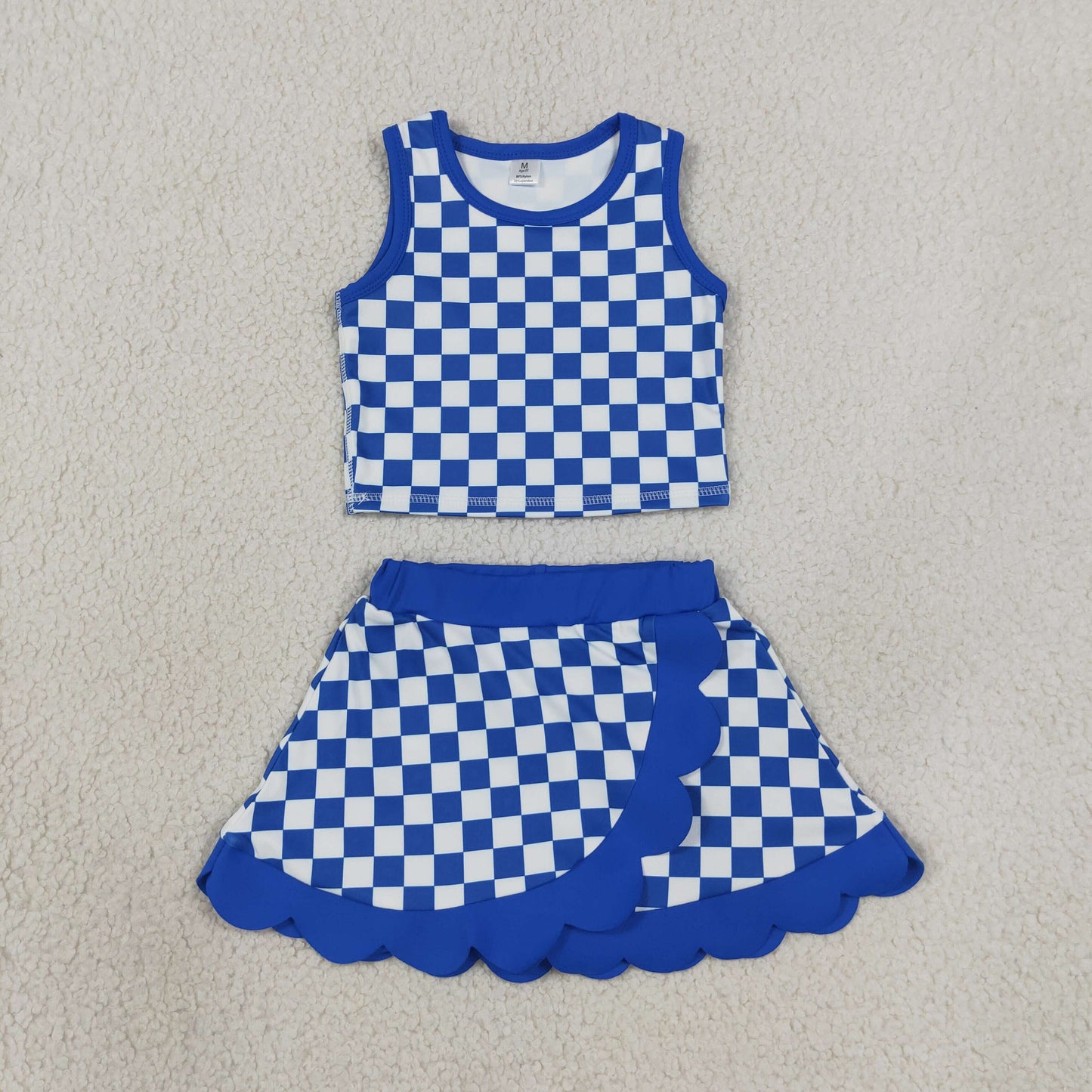 GSD4110 Yoga Blue Checkered Sleeveless Skort Skirt Girls Set
