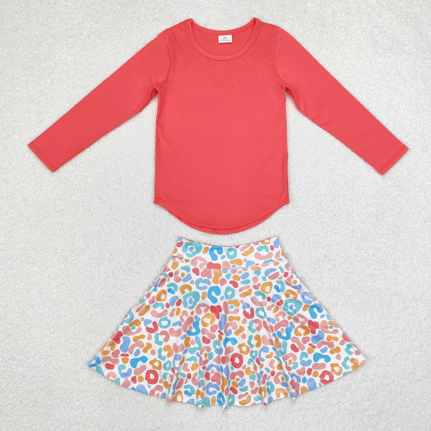 GLD0594 watermelon red long sleeve colorful leopard skirt girls yoga set active wear