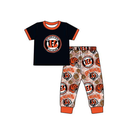 custom S 8.19 Black short sleeve orange pants boys set