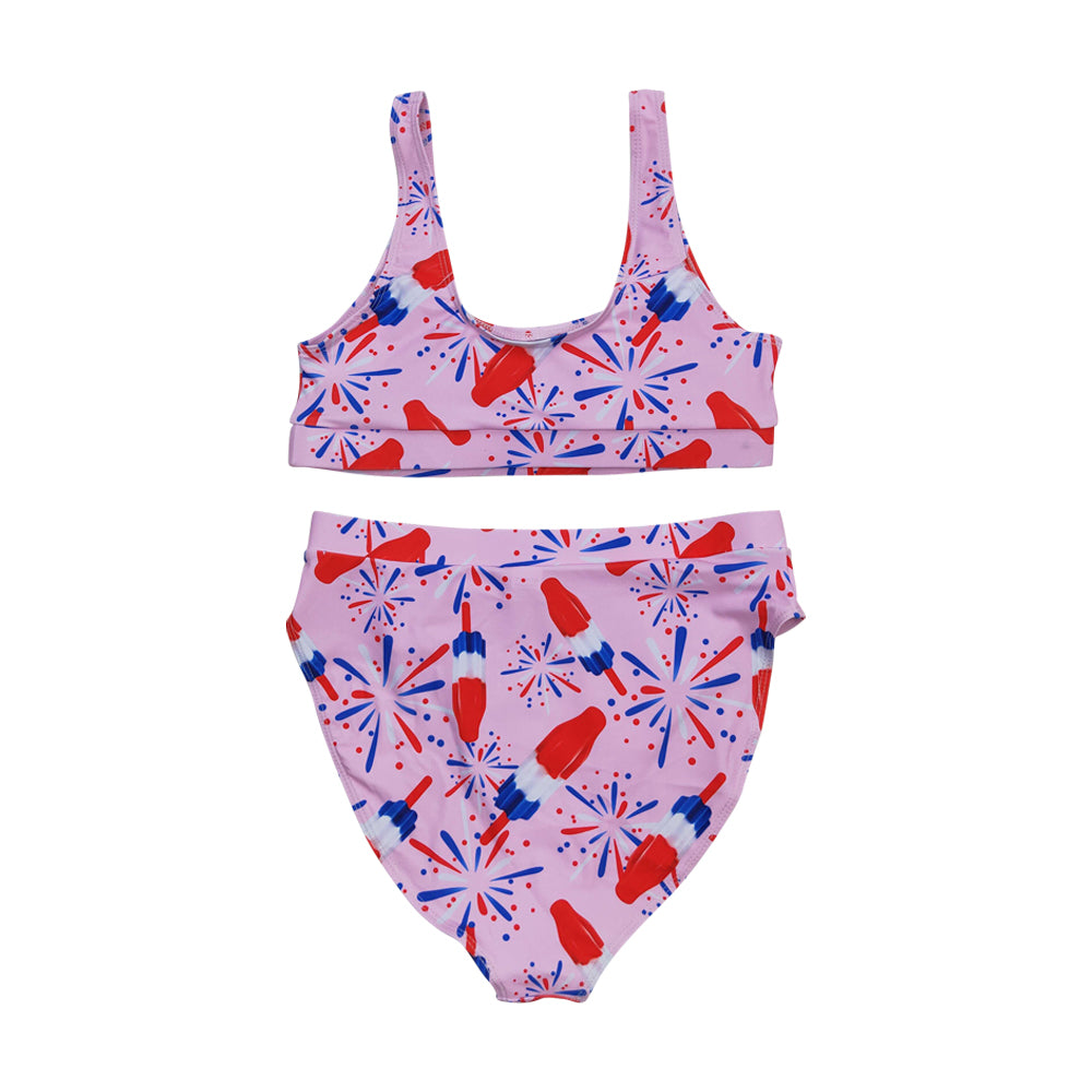 S0334 July 4th ice firework pink adult swimsuits