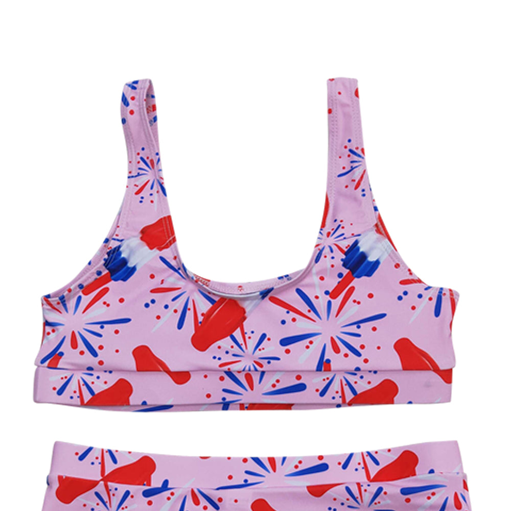 S0334 July 4th ice firework pink adult swimsuits