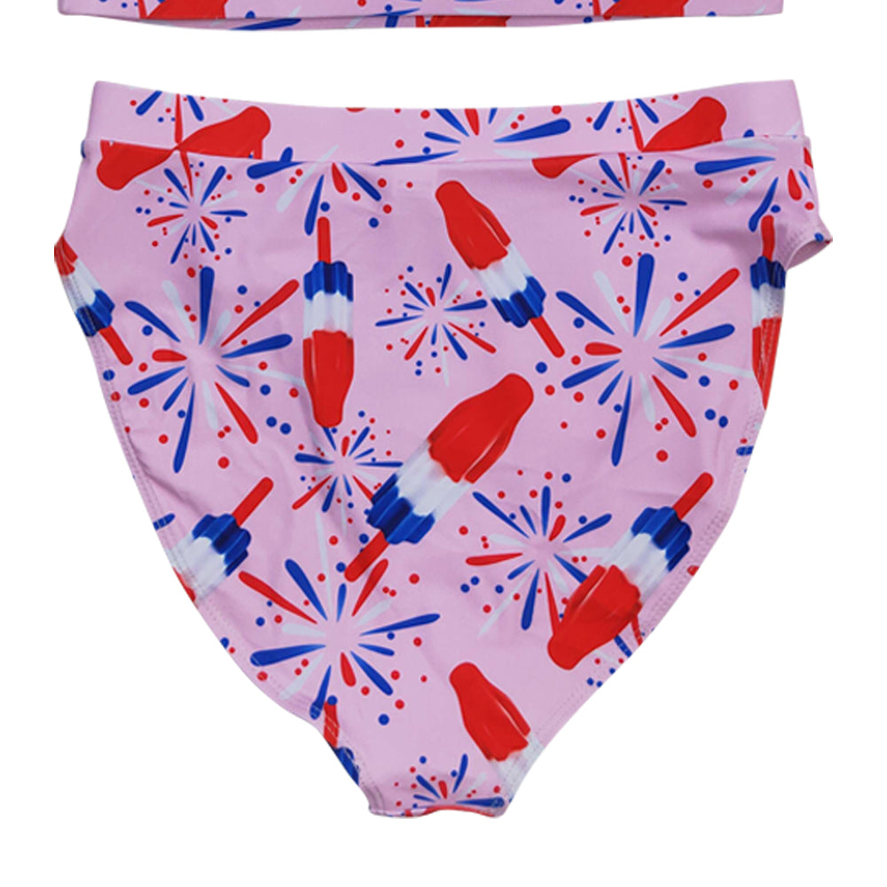 S0334 July 4th ice firework pink adult swimsuits