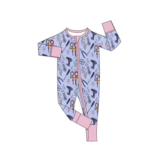 custom style plumber tool purple long sleeve girls zipper romper
