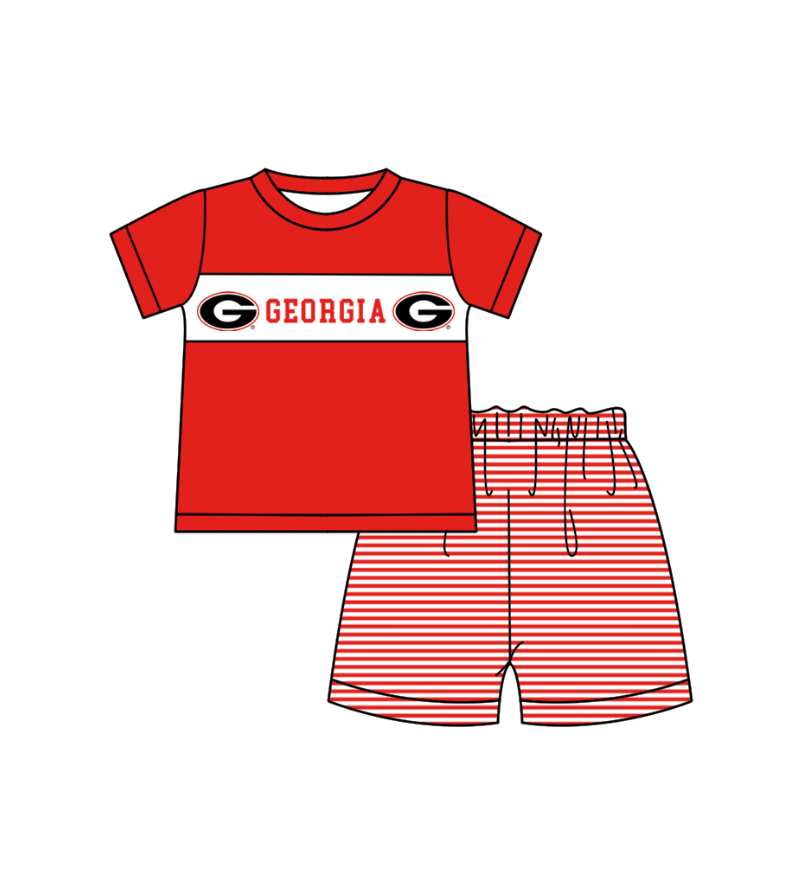 Custom Moq 3 Football Item Georgia Red Short Sleeve Shorts Boys Set